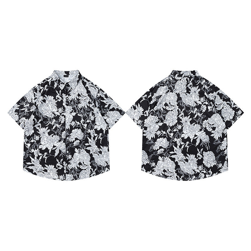 Retro Dark Floral Couple Casual Short Sleeve Shirt for Men