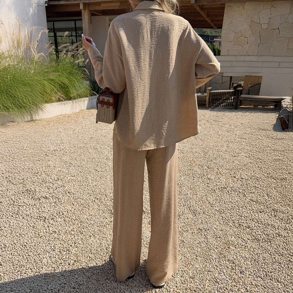Elegant And Casual Womens Top And Wide-leg Pants Set