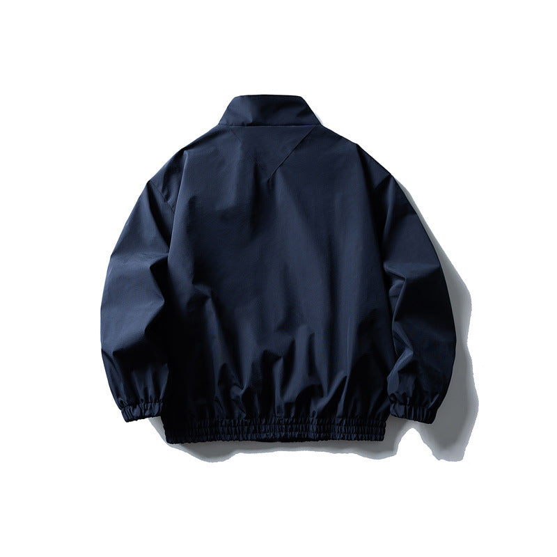 Trend Outdoor Cityboy Casual Simple Embroidered Stand Collar Jacket Men