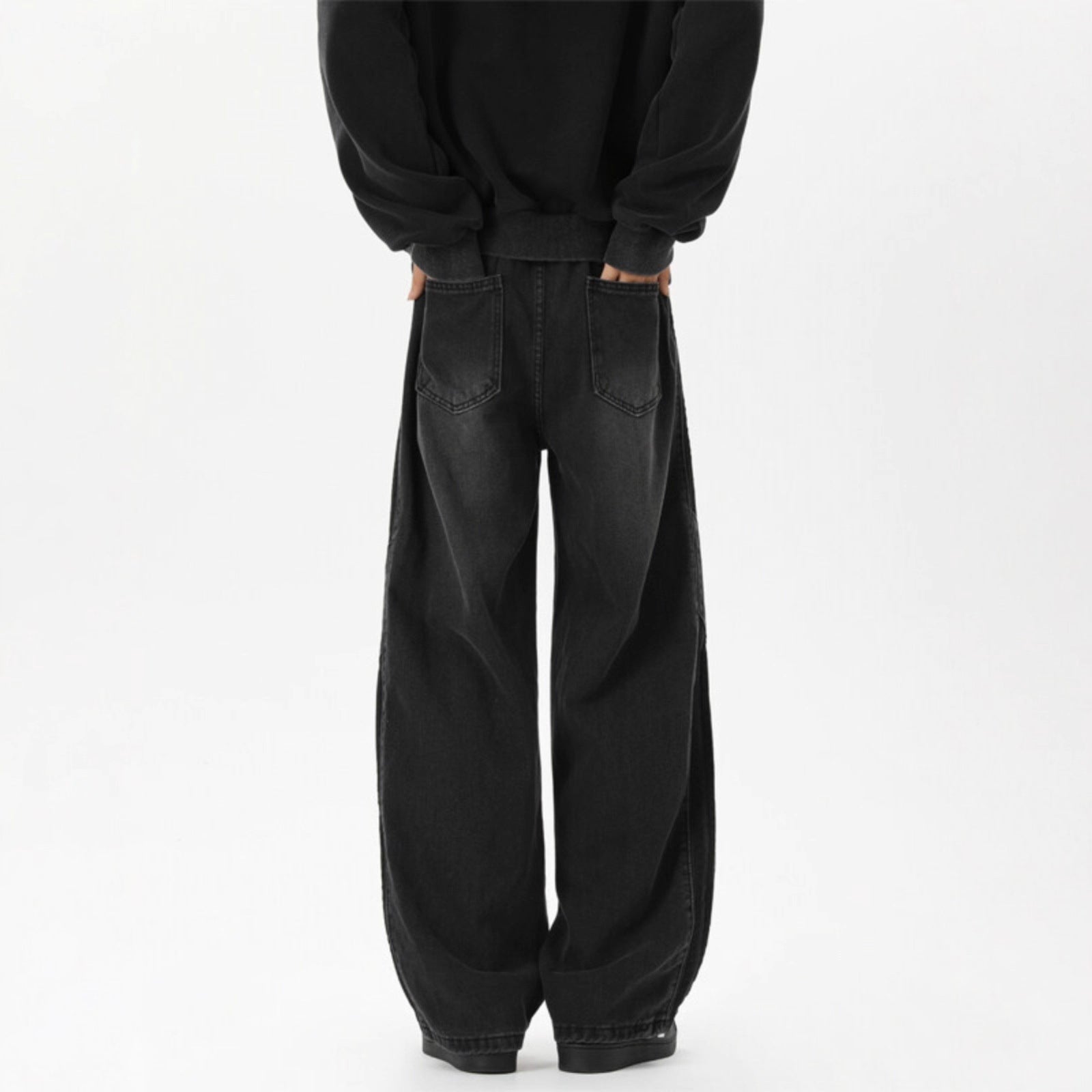 Side Stripe Webbing Denim Pants Men Vintage Washed Oversized Loose Straight Leg Pants