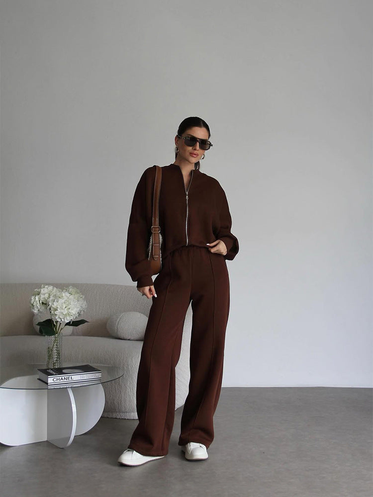 Casual Two-Piece Set Women's Autumn/Winter Cardigan Sporty Streetwear Long Sleeve Jacket and Pants Outfit