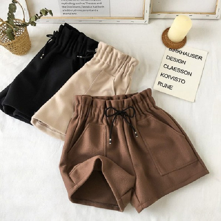 High waist wear pants woolen shorts
