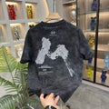 Fashion Sense Tie-Dye Letter Print Short Sleeve T-Shirt for Men Summer Casual Basic Tee Top