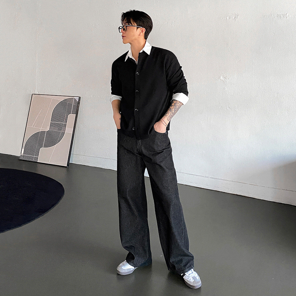 Vintage Washed Straight Leg Jeans Men Autumn Loose Wide Leg Pants  Commuter Clean Fit Pants