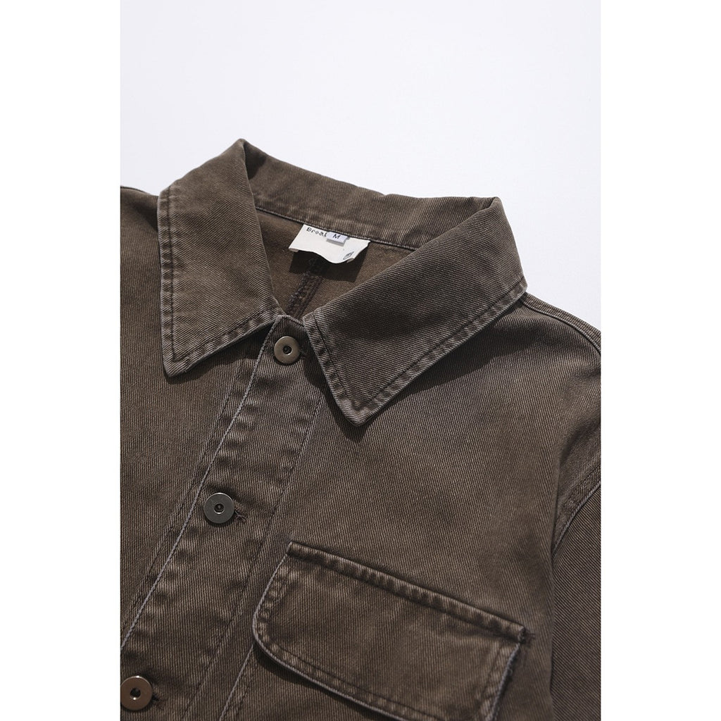 Washed Hem Loose Casual Long Sleeve Shirt Pure Cotton Workwear Jacket Men