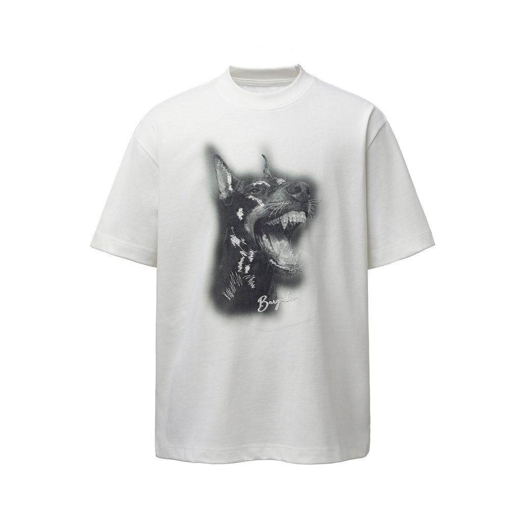 Embroidered printed T-shirt with loose five quarter sleeves