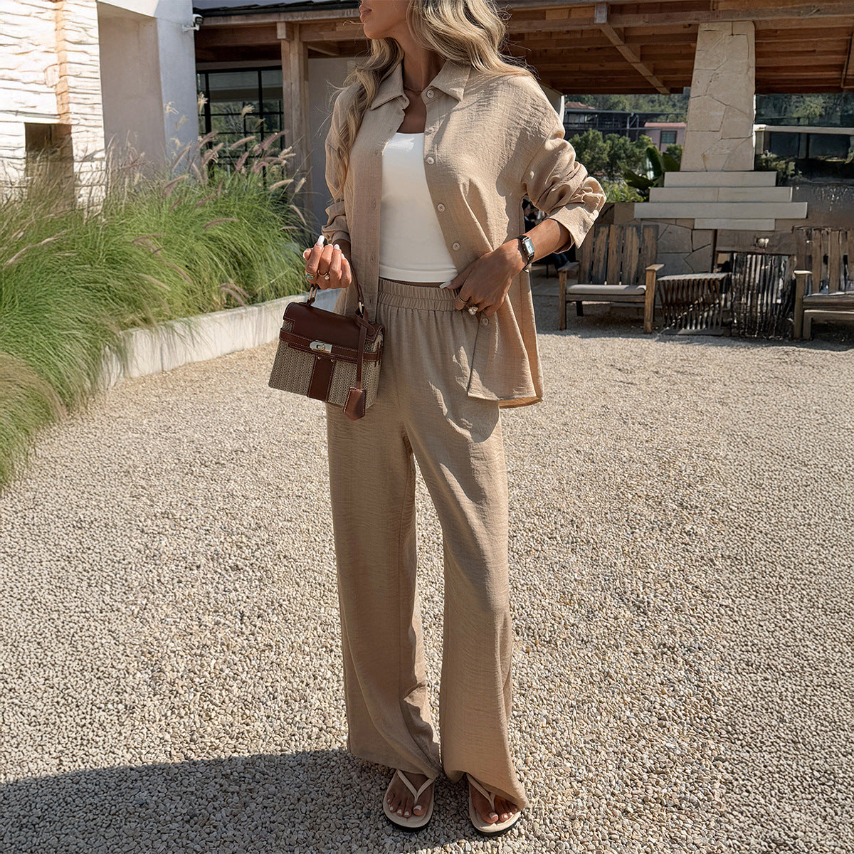 Elegant And Casual Womens Top And Wide-leg Pants Set