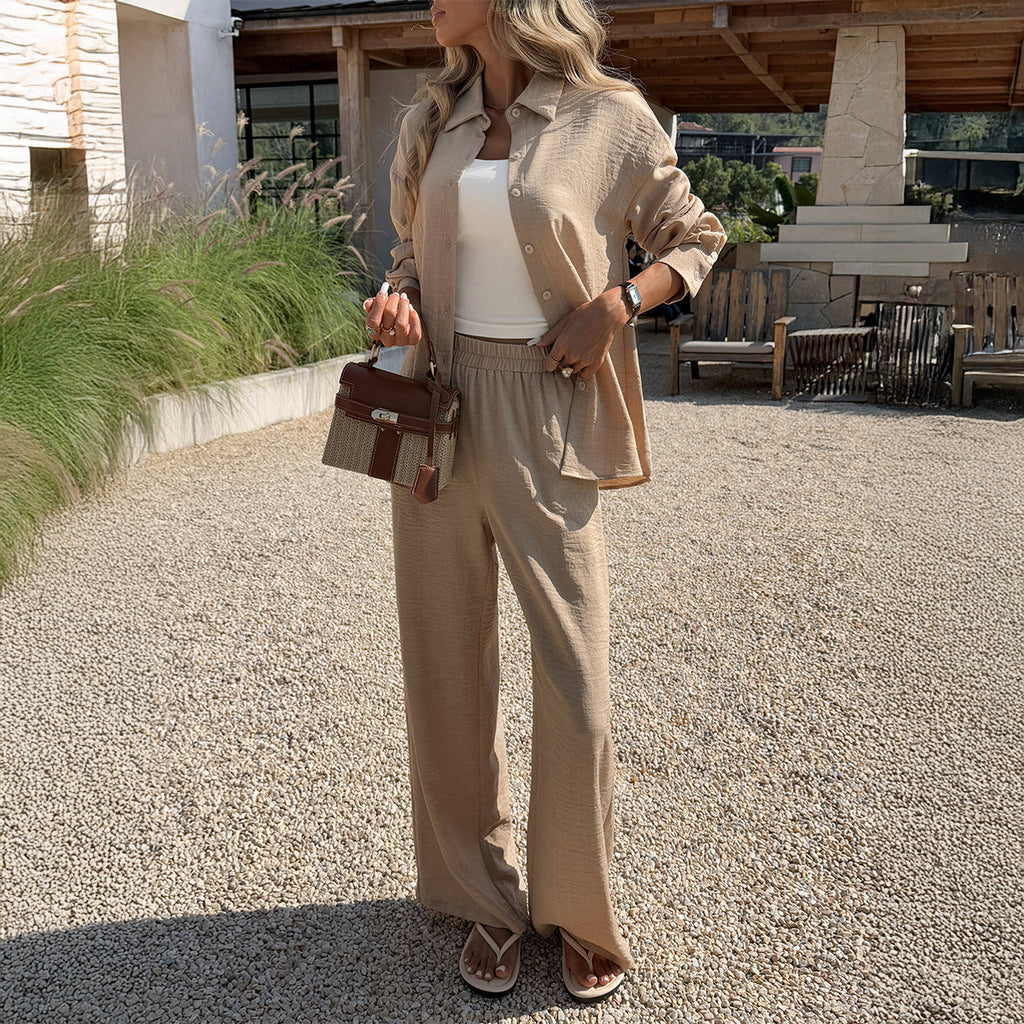 Elegant And Casual Womens Top And Wide-leg Pants Set