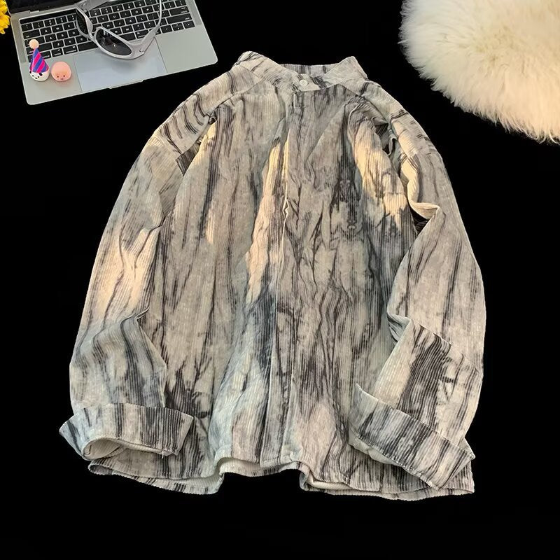 Spray ink tie dye long sleeved shirt for men in spring