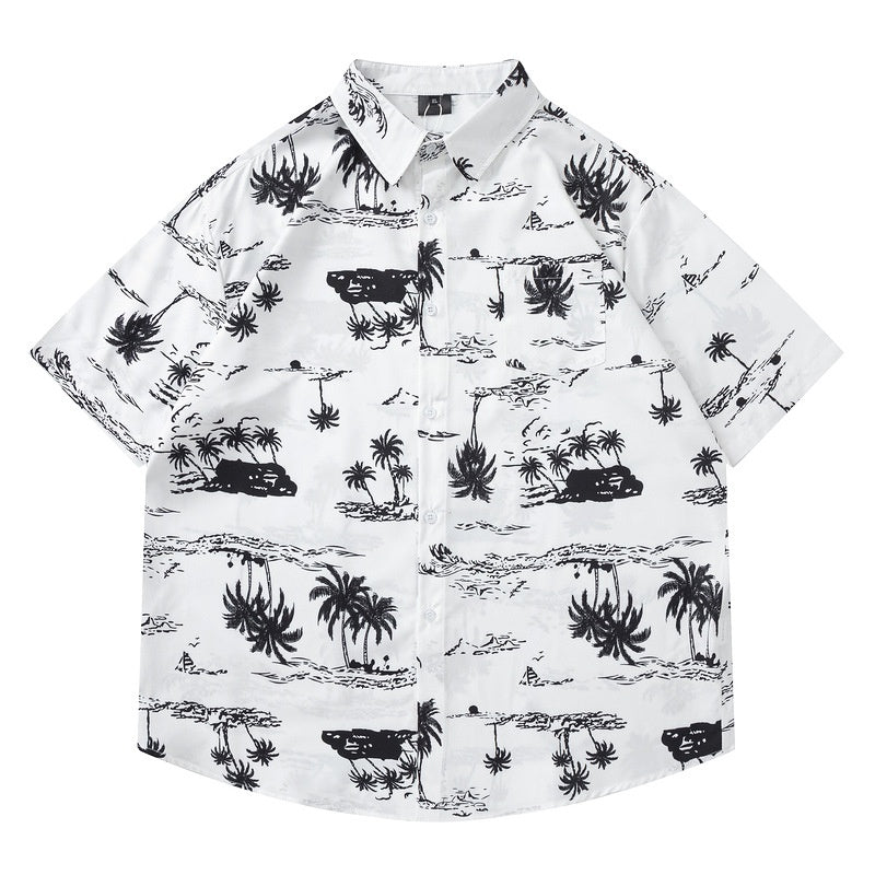 Loose Shirt Ice Silk Flower Shirt Men Short Sleeve Design Beachwear