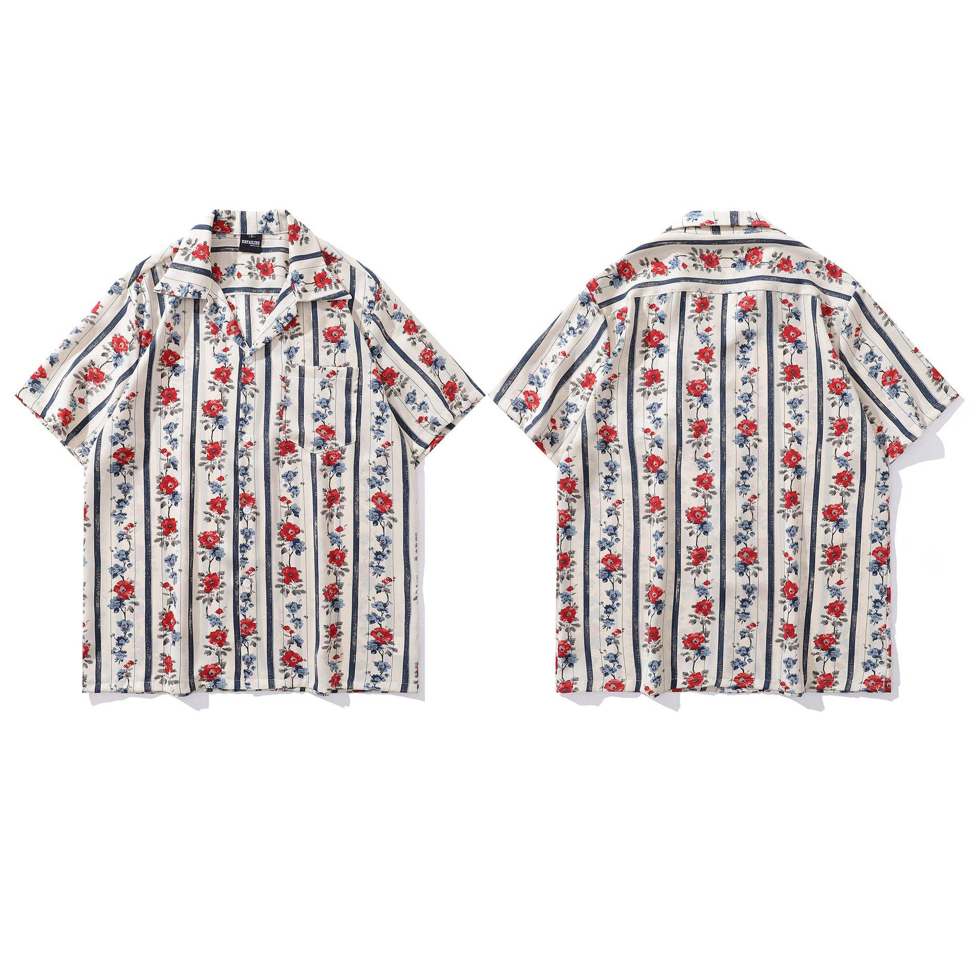 Style Retro Floral Full Print Short Sleeve Shirt for Men and Women, Loose Casual Lazy Couple Blouse Jacket