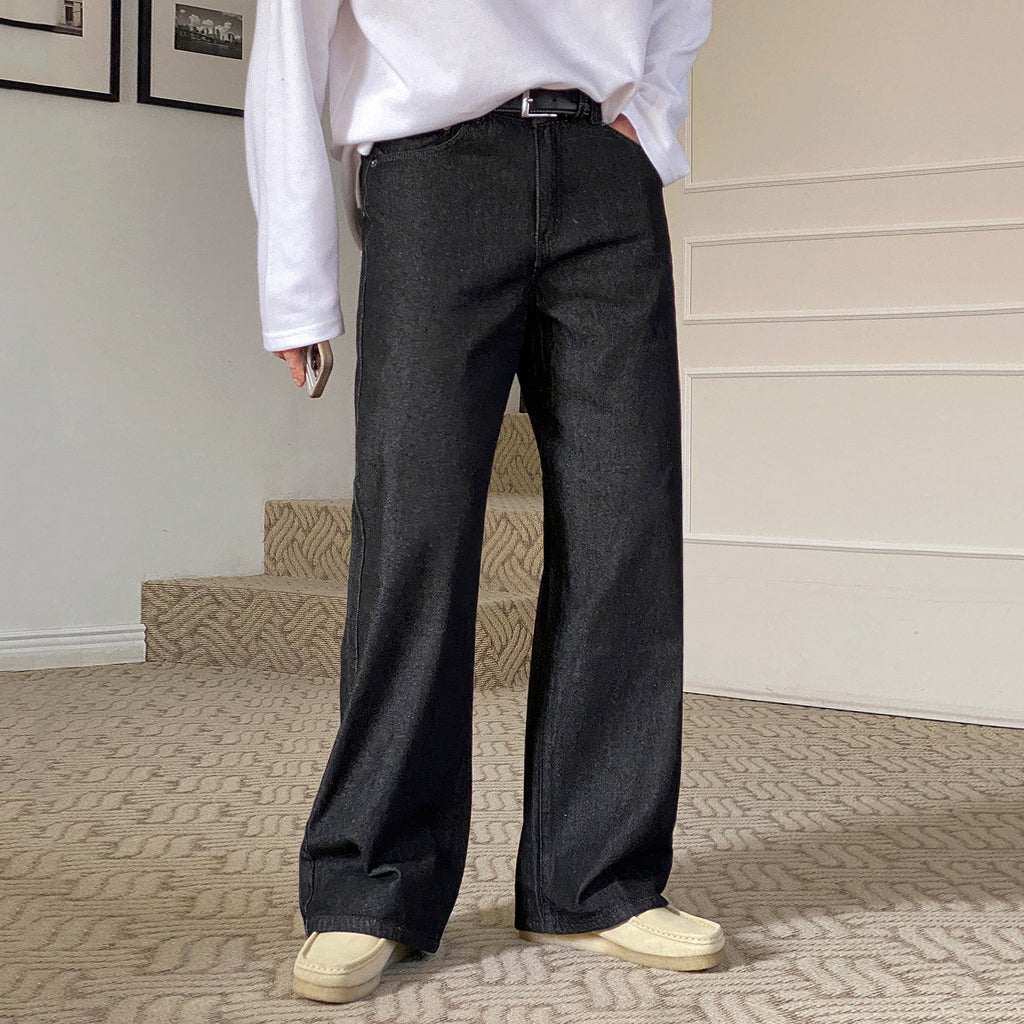 Vintage Washed Straight Leg Jeans Men Autumn Loose Wide Leg Pants  Commuter Clean Fit Pants