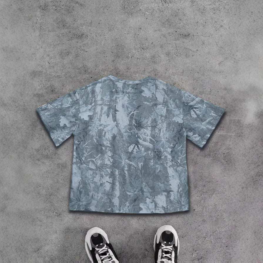 Women's Fashionable Loose All-match Personality Leaf Printed Short Sleeve