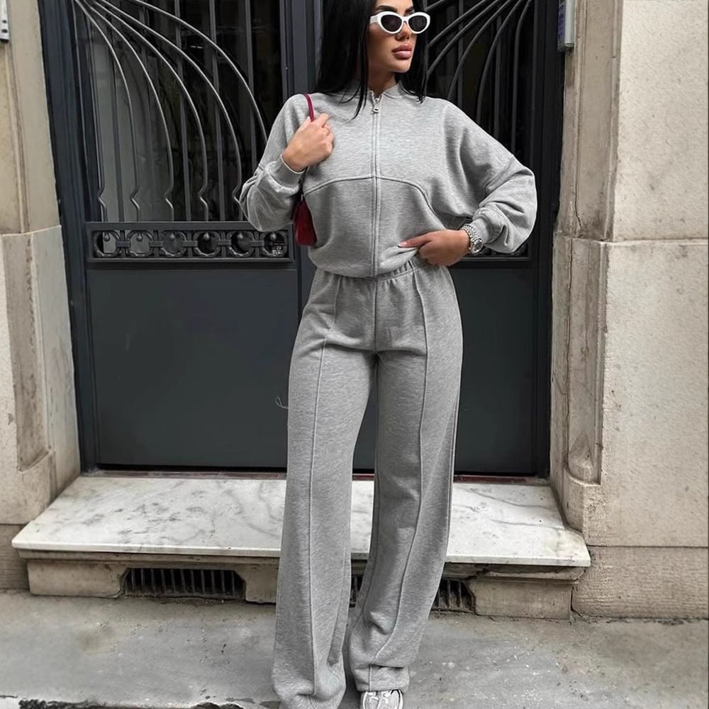 Casual Two-Piece Set Women's Autumn/Winter Cardigan Sporty Streetwear Long Sleeve Jacket and Pants Outfit