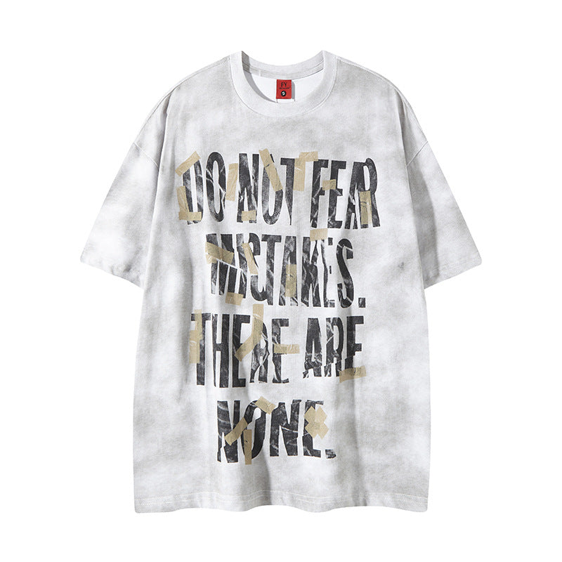 Street Style Spray-Dyed Letter Print Short Sleeve T-Shirt for Men and Women, Oversized Casual Top