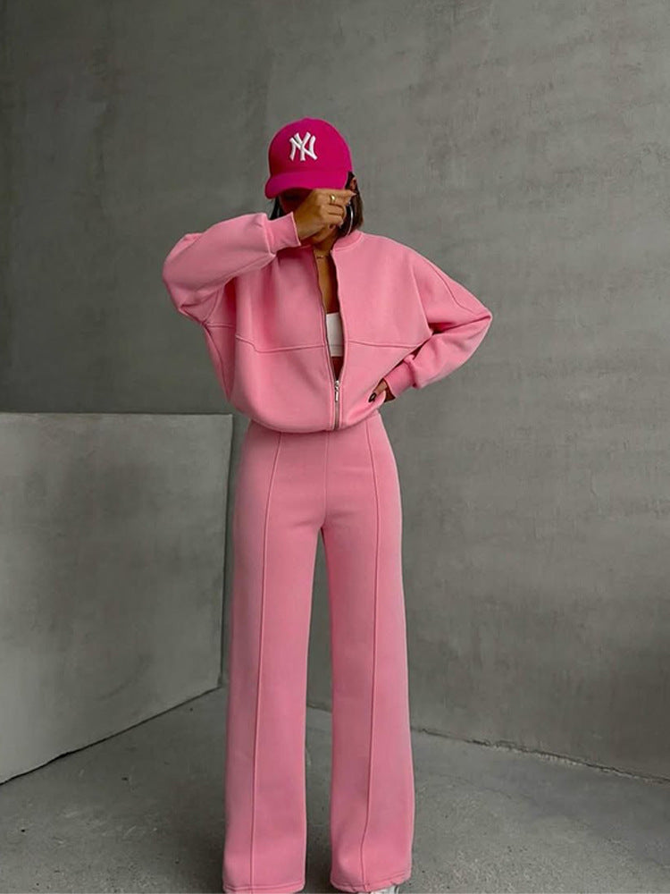 Casual Two-Piece Set Women's Autumn/Winter Cardigan Sporty Streetwear Long Sleeve Jacket and Pants Outfit