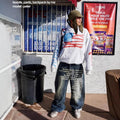 Style Retro Street Hip Hop Wide Leg Jeans with Water Washed Letter Print for Men Loose Long Pants Trendy