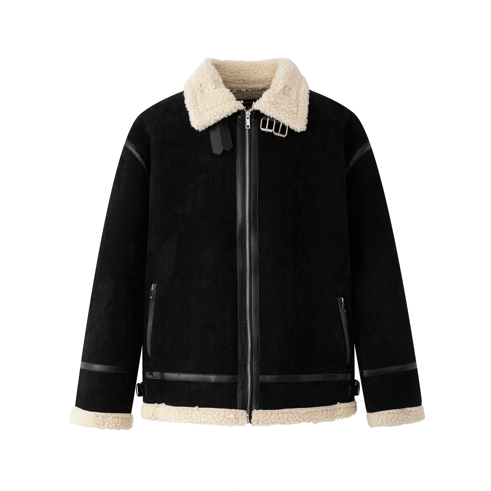 Casual Fleece Lined Cotton Coat for Men Loose Fit Warm Winter Jacket with Turn-Down Collar Velvet-like Fabric
