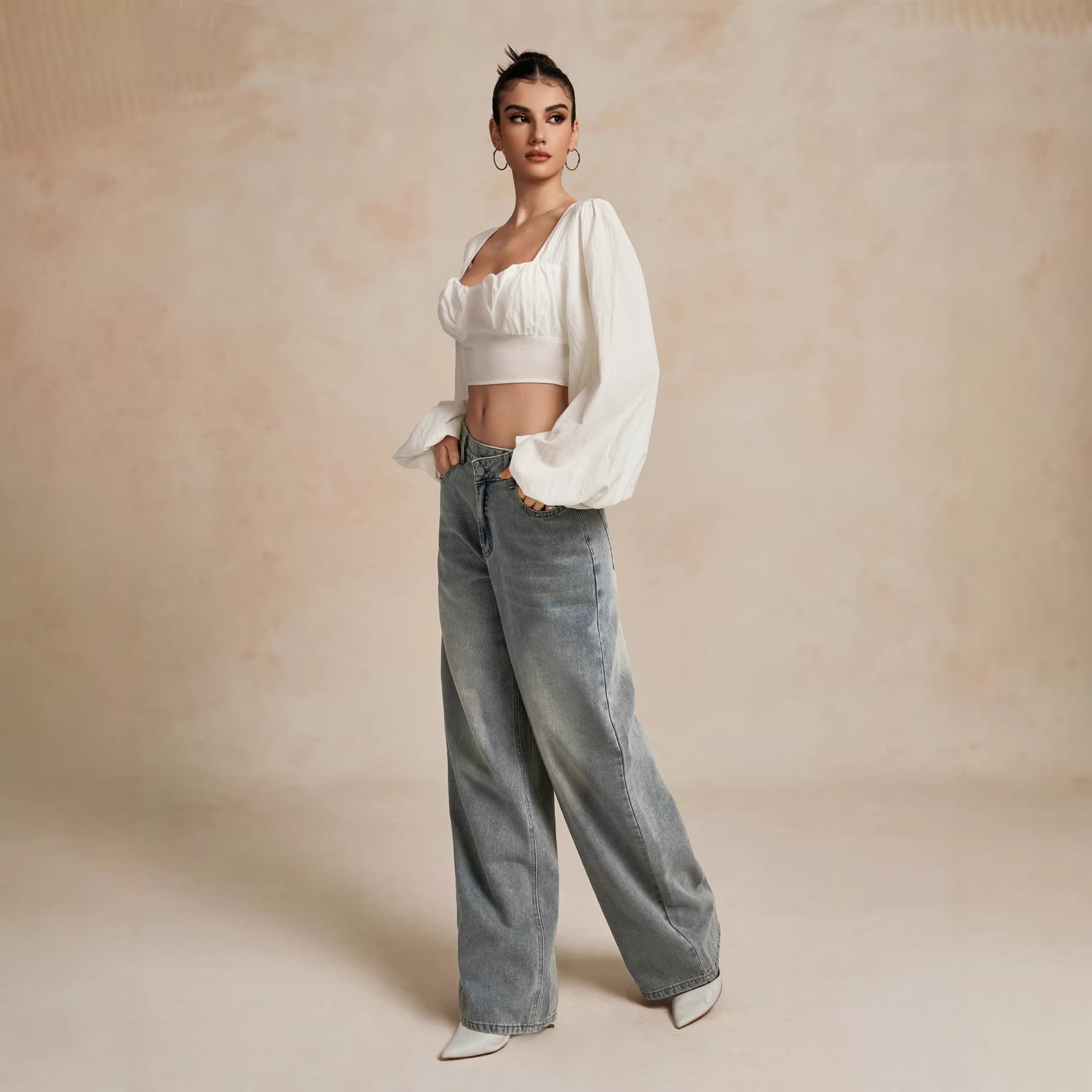Loose Slightly Flared Street-style Trousers