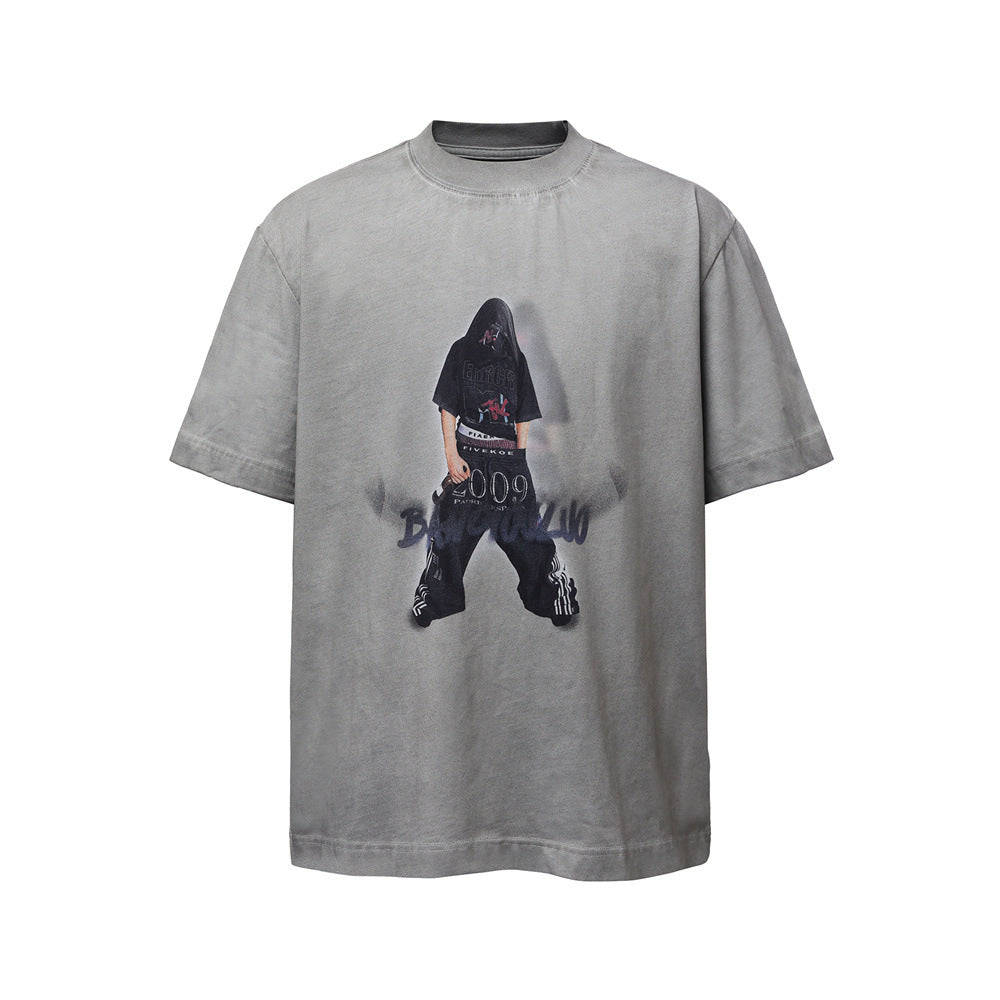 Rock and roll character print, worn and dirty short sleeves