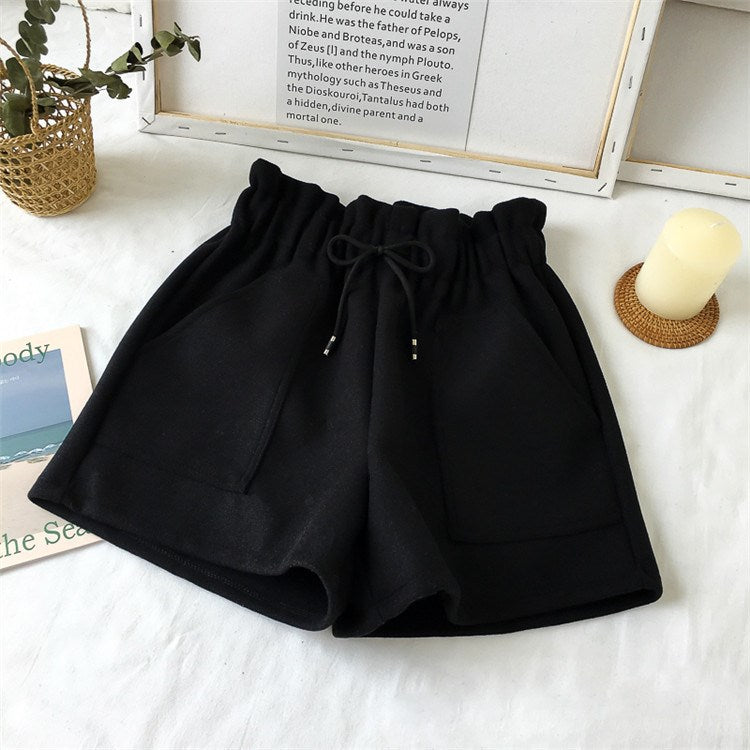 High waist wear pants woolen shorts