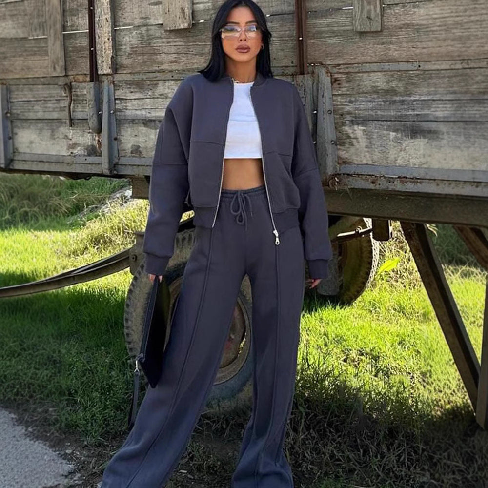 Casual Two-Piece Set Women's Autumn/Winter Cardigan Sporty Streetwear Long Sleeve Jacket and Pants Outfit