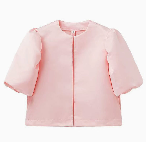 Satin Puff Sleeve Short Top Loose French Simplicity Shirt