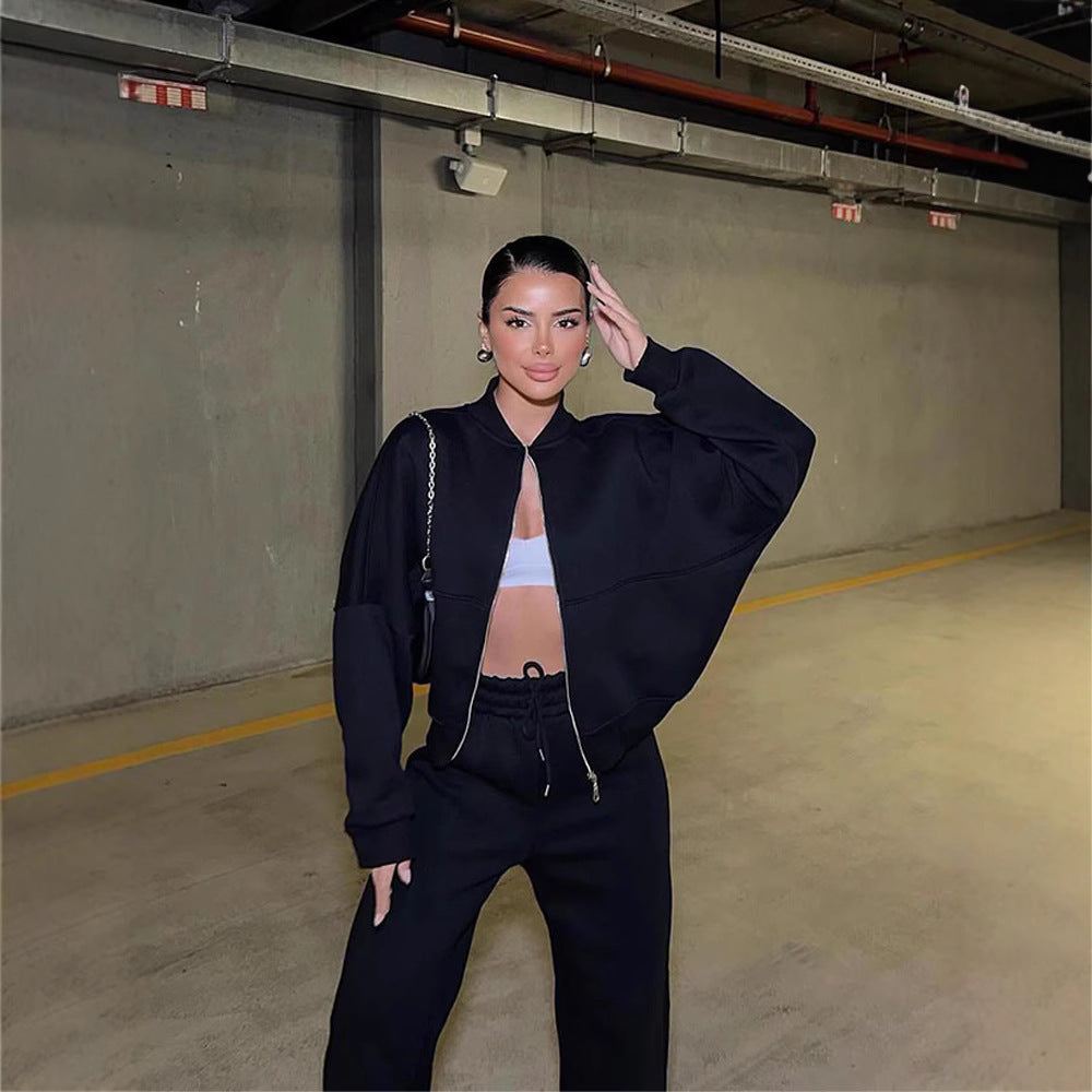 Casual Two-Piece Set Women's Autumn/Winter Cardigan Sporty Streetwear Long Sleeve Jacket and Pants Outfit