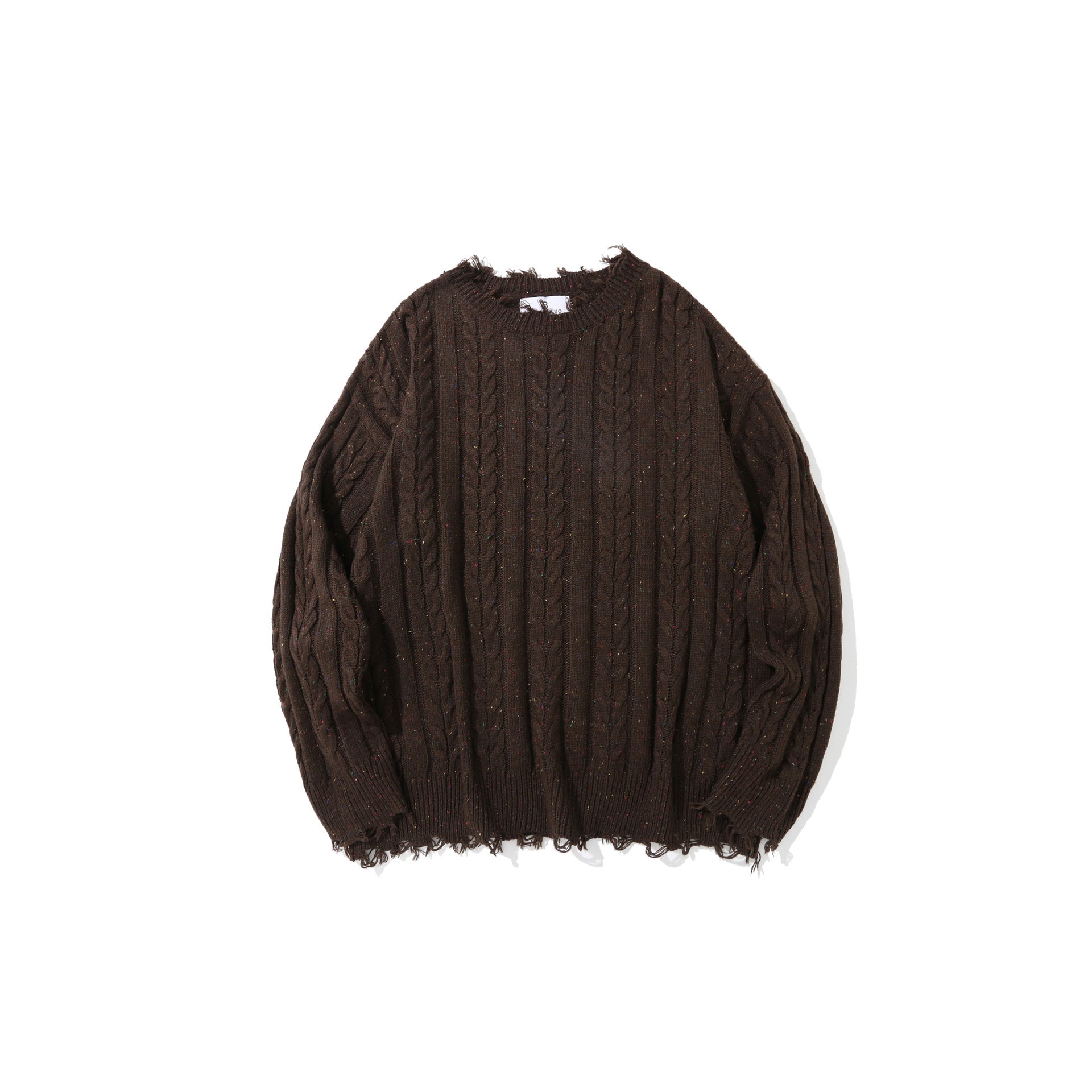 Solid Color Jacquard Cable Knitwear Men's High Street Lazy Style Loose Round Neck Sweater Streetwear Crewneck Pullover