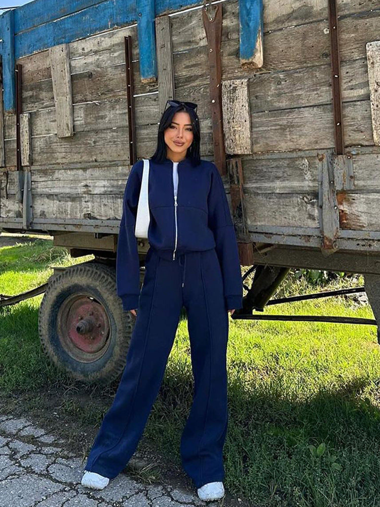 Casual Two-Piece Set Women's Autumn/Winter Cardigan Sporty Streetwear Long Sleeve Jacket and Pants Outfit