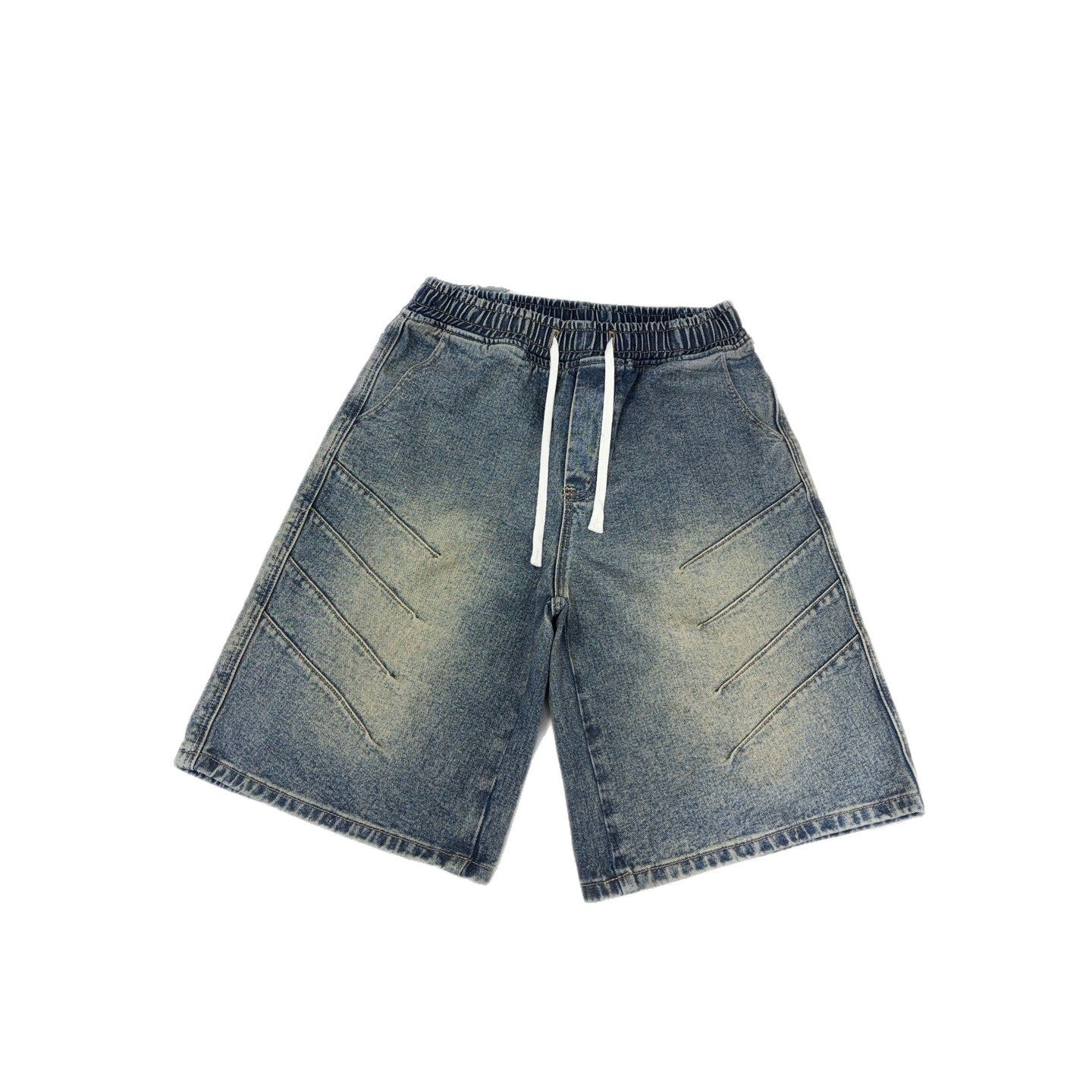 Vintage Pleated Denim Shorts Men Washed Vibe Pants