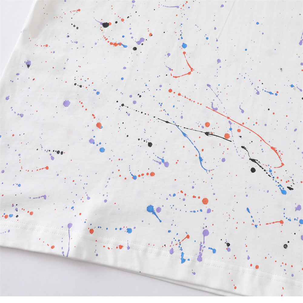 Paint splatter ink splatter pure cotton short sleeved shirt