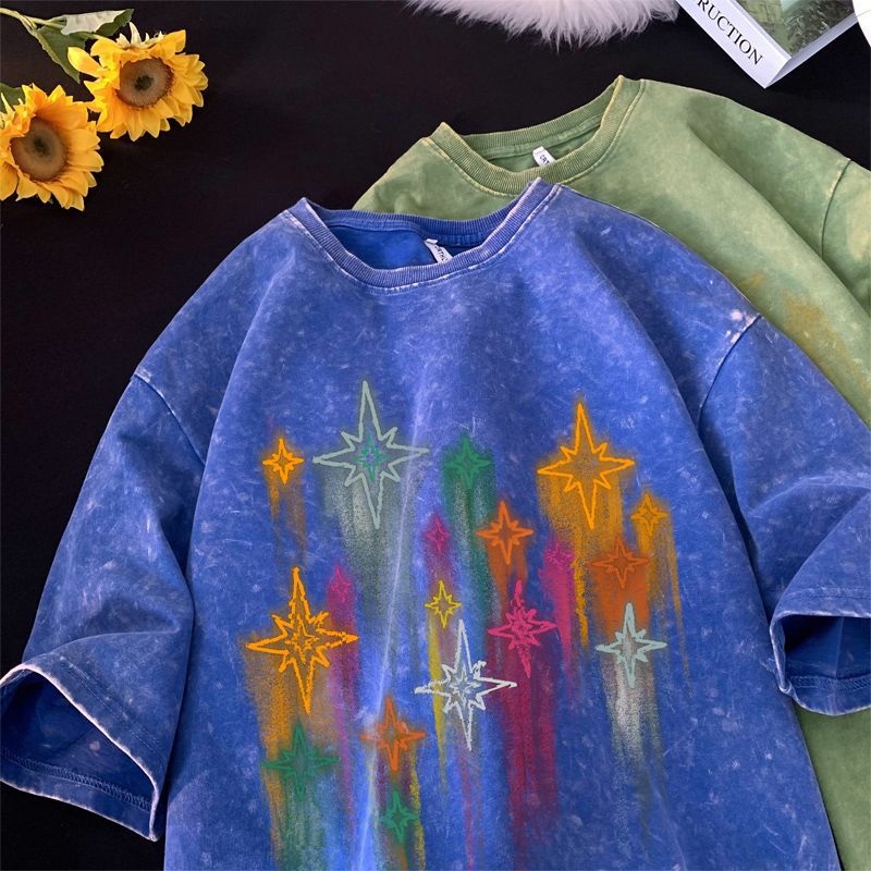 Drop Shipping Graffiti Star Short Sleeve T-Shirt for Men and WomenMillennium StyleCasual Couple Tee Trendy Brand