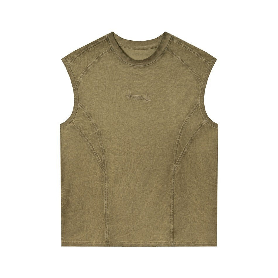 Washed Vintage Basketball Tank Top Men Round Neck Breathable Sleeveless T-Shirt