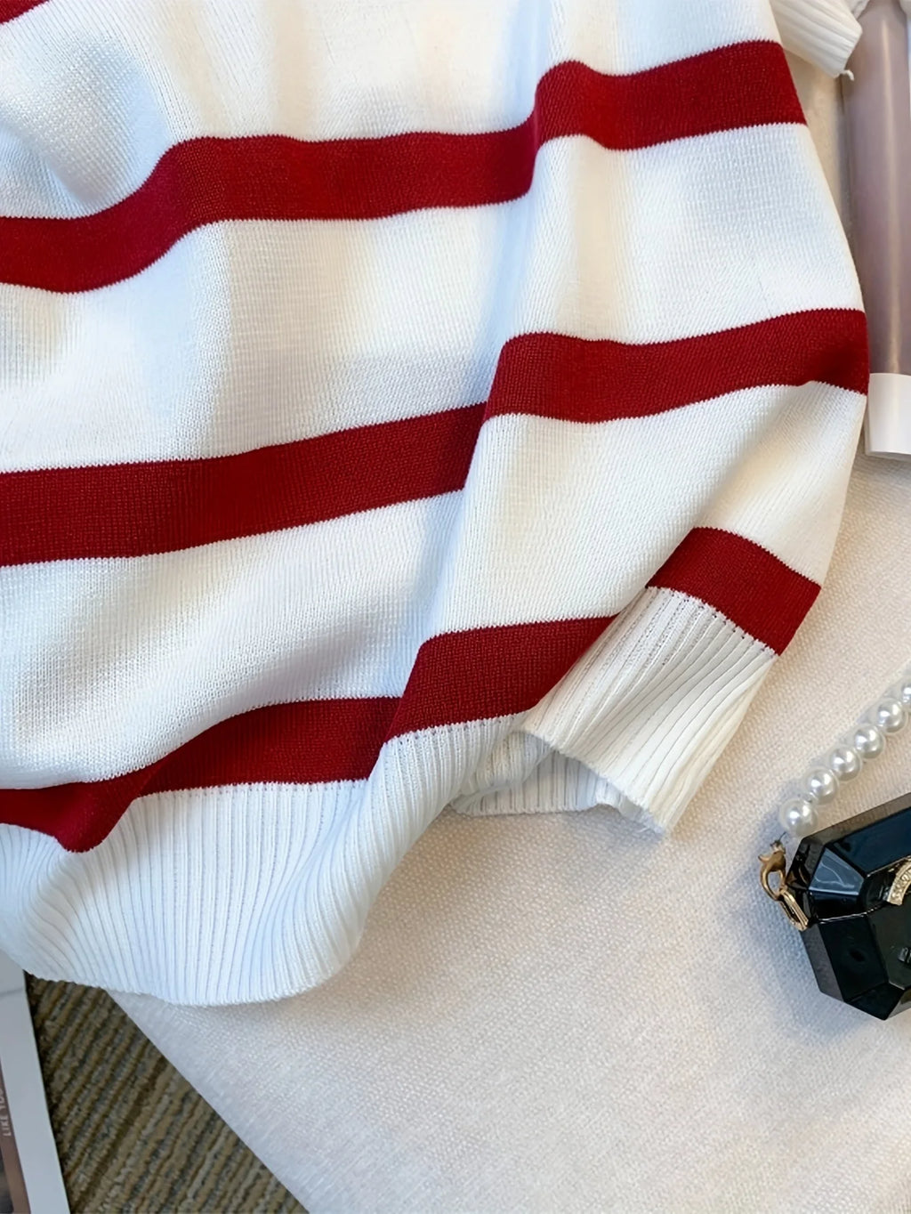 New Striped Pattern Collared Sweater Versatile Short Sleeve Knitted Top For Spring & Summer Women's Clothing Crop Top