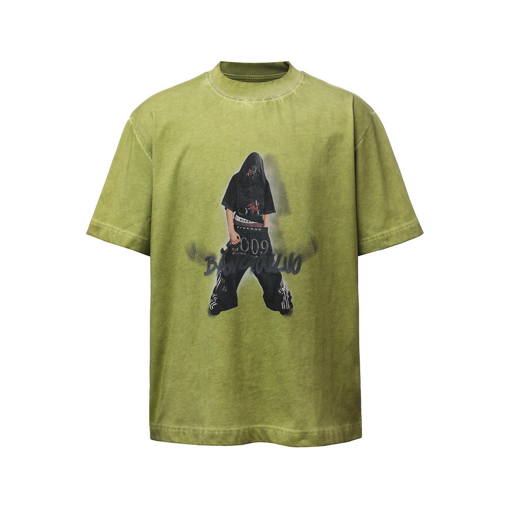 Rock and roll character print, worn and dirty short sleeves