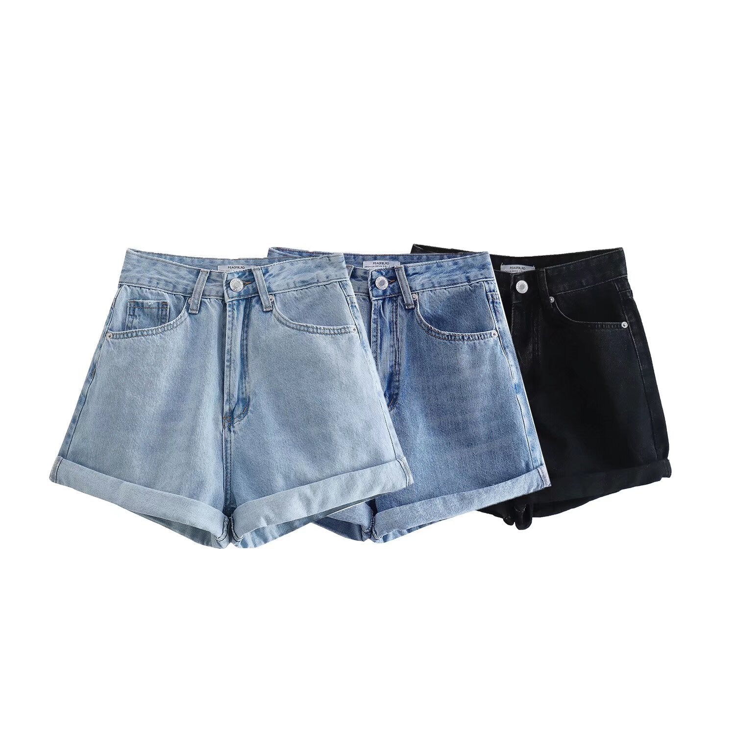 Straight tube loose rolled edge casual wide leg shorts