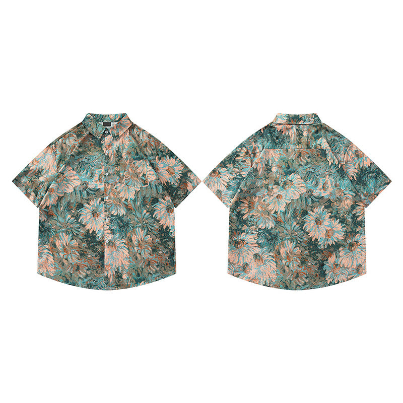 Print Shirt Men Retro Vintage Loose Casual Couple Shirt