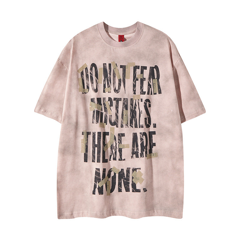 Street Style Spray-Dyed Letter Print Short Sleeve T-Shirt for Men and Women, Oversized Casual Top