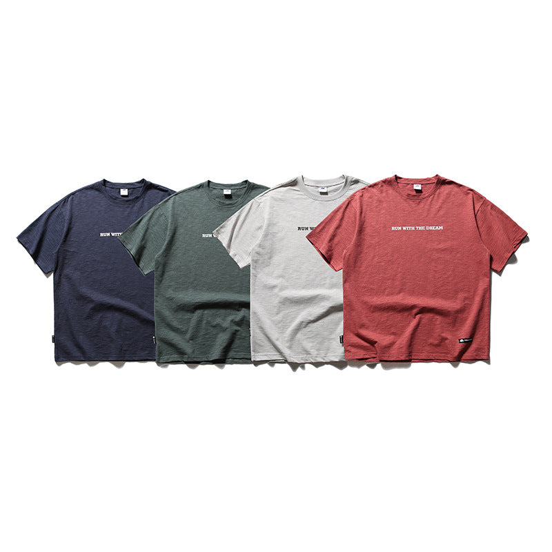 Bamboo cotton letter thick plate printed short sleeved men