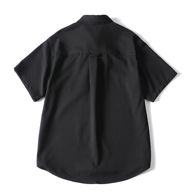 Color Short Sleeve Shirt for Men, Retro Loose Fit Button-Up Casual Blouse