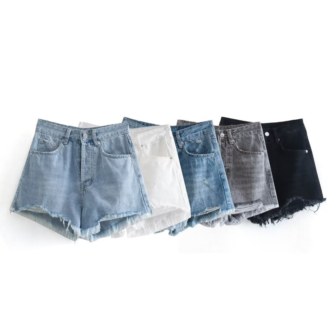 Casual versatile multi-color high waisted ripped shorts