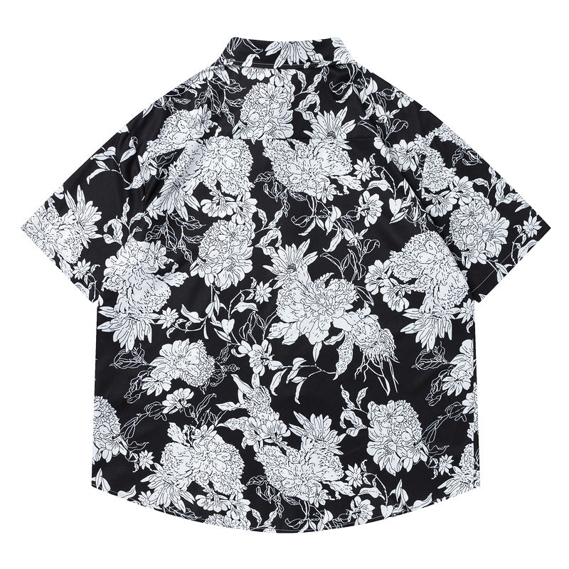 Retro Dark Floral Couple Casual Short Sleeve Shirt for Men