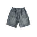 Deconstructed and spliced washed denim shorts for men