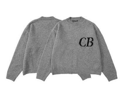 Casual Loose Basic Knit Sweater with CB Letter Crew Neck for Men and Women