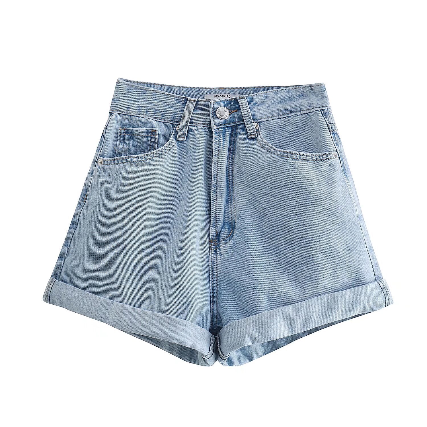 Straight tube loose rolled edge casual wide leg shorts