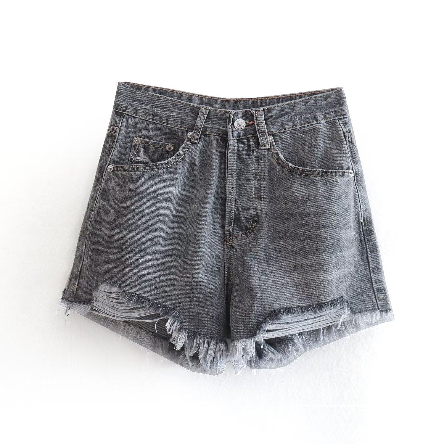 Casual versatile multi-color high waisted ripped shorts