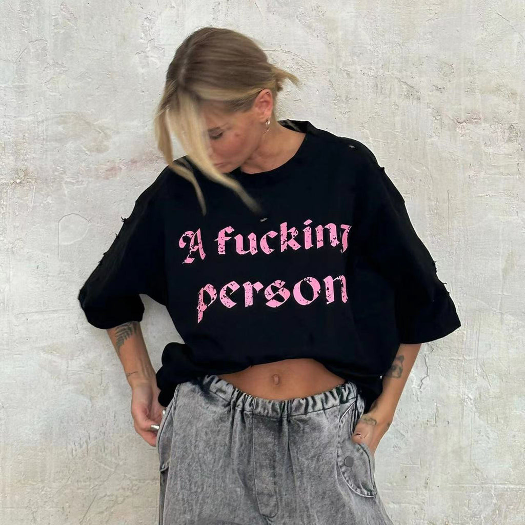 Print Design Distressed Streetwear Unisex Mid-Length T-Shirt