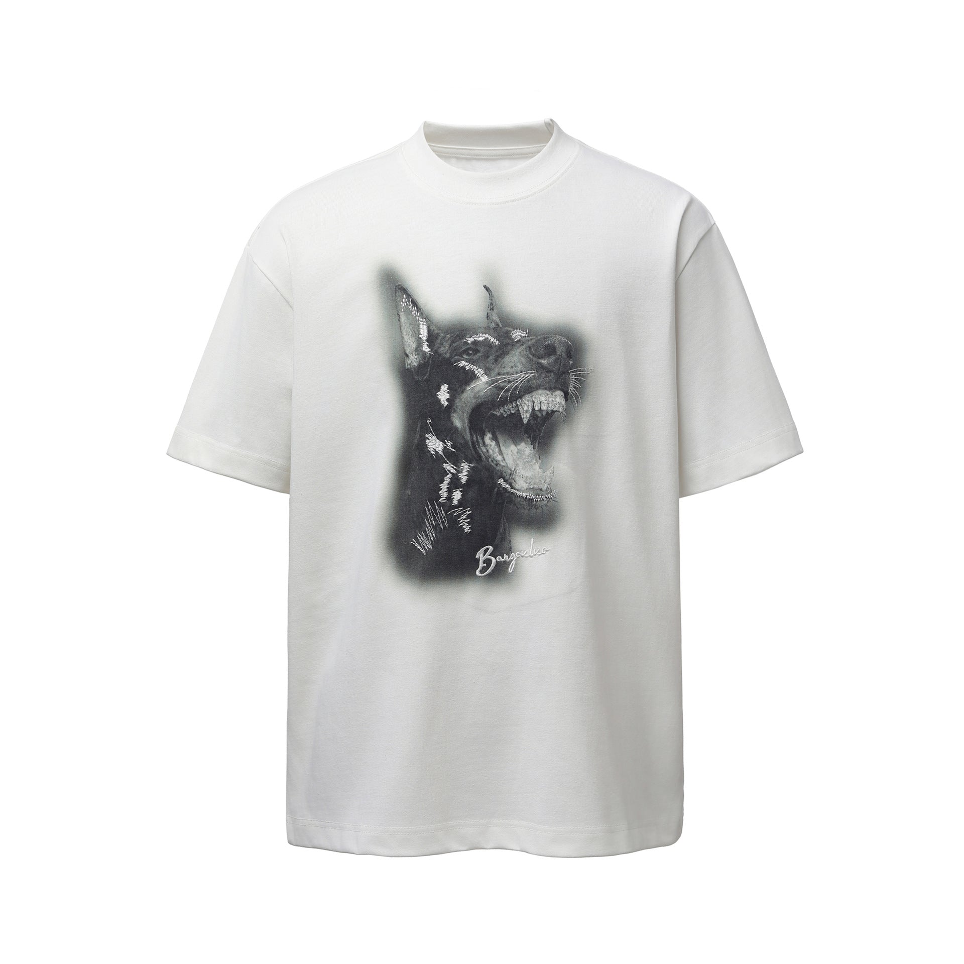 Embroidered printed T-shirt with loose five quarter sleeves