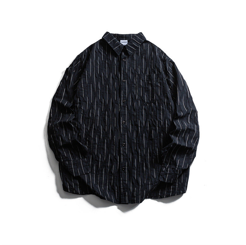 Wrinkled casual striped shirt for men and women's casual shirt